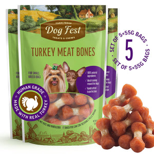 Turkey Meat Bones - Dog Treats For Small Breeds - Set Of 5x55g - Pet Fest