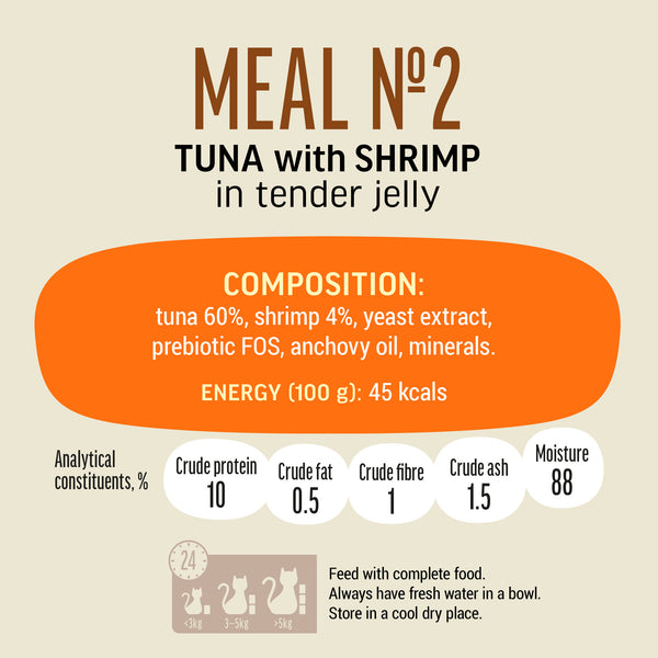 Tuna with shrimp in tender jelly / MEAL No 2 - Cat Wet Food - Set Of 12x50g