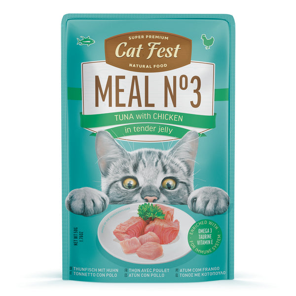 Tuna with chicken in tender jelly / MEAL No 3 - Cat Wet Food - Set Of 12x50g