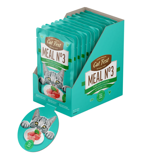 Tuna with chicken in tender jelly / MEAL No 3 - Cat Wet Food - Set Of 12x50g