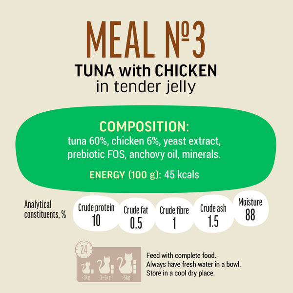 Tuna with chicken in tender jelly / MEAL No 3 - Cat Wet Food - Set Of 12x50g