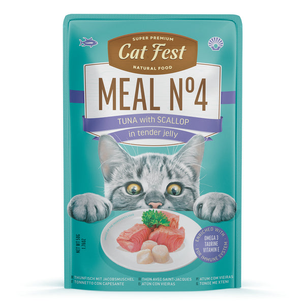 Tuna with scallop in tender jelly / MEAL No 4 - Cat Wet Food - Set Of 12x50g