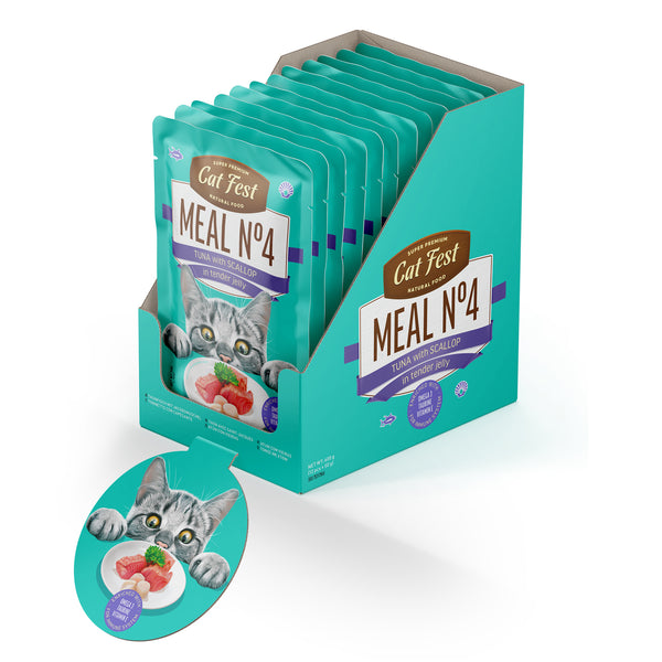 Tuna with scallop in tender jelly / MEAL No 4 - Cat Wet Food - Set Of 12x50g