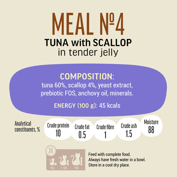Tuna with scallop in tender jelly / MEAL No 4 - Cat Wet Food - Set Of 12x50g