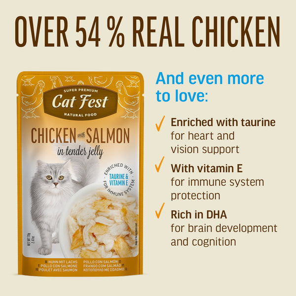 Chicken With Salmon In Tender Jelly - Cat Wet Food - Set Of 12x70g