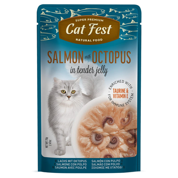Salmon Wtih Octopus In Tender Jelly - Cat Wet Food - Set Of 12x70g - Pet Fest