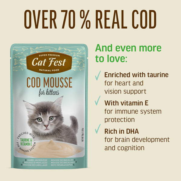 Cod Mousse for Kittens - Cat Wet Food - Set Of 12x70g