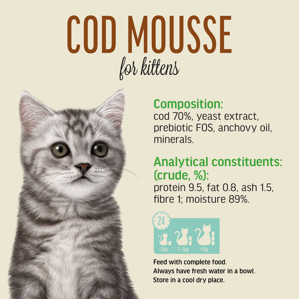 Cod Mousse for Kittens - Cat Wet Food - Set Of 12x70g