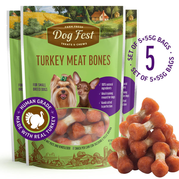Turkey Meat Bones - Dog Treats For Small Breeds - Set Of 5x55g - Pet Fest