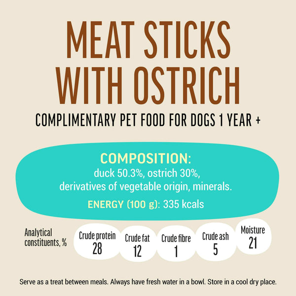 Meat Sticks With Ostrich - Dog Treats - Set Of 5x45g - Pet Fest