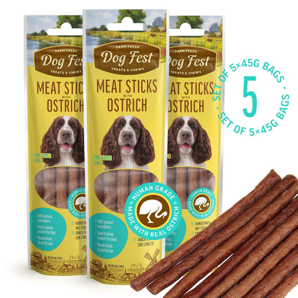 Meat Sticks With Ostrich - Dog Treats - Set Of 5x45g - Pet Fest