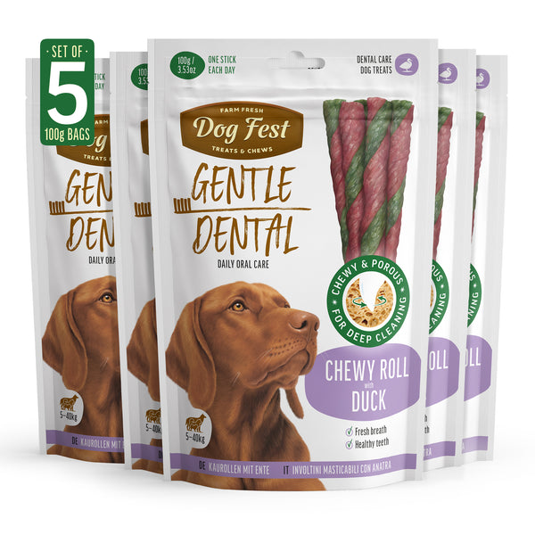 Gentle Dental Duck Rolls - Dog Oral Care Treats - Set Of 5