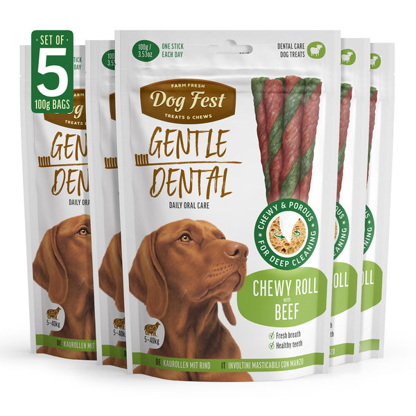 Gentle Dental Beef Rolls - Dog Oral Care Treats - Set Of 5