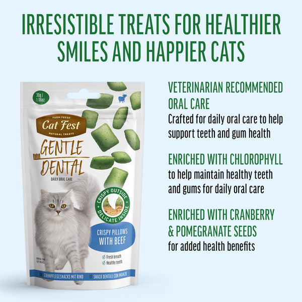 Gentle Dental Pillows With Beef - Oral Care Cat Treats - Set Of 5x30g