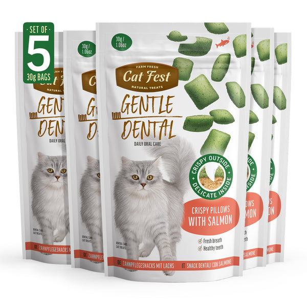 Gentle Dental Pillows With Salmon - Oral Care Cat Treats - Set Of 5x30g