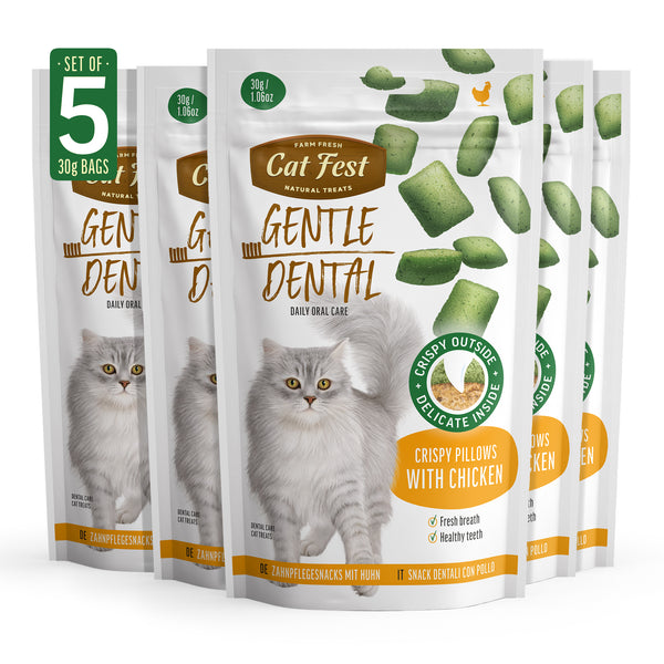 Gentle Dental Pillows With Chicken - Oral Care Cat Treats - Set Of 5x30g