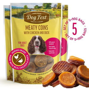 Meaty Coins With Chicken And Duck - Dog Treats - Set Of 5x90g - Pet Fest