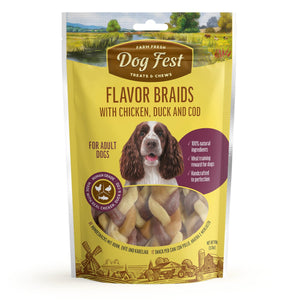 Flavor Braids With Duck, Chicken and Cod - Dog Treats - Set Of 5x90g - Pet Fest