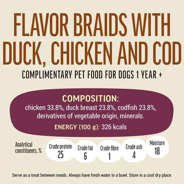 Flavor Braids With Duck, Chicken and Cod - Dog Treats - Set Of 5x90g - Pet Fest