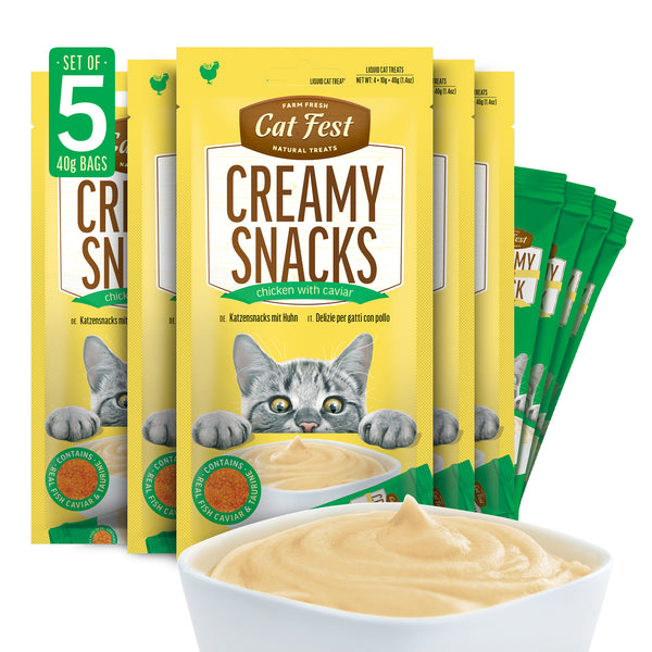 Creamy Snacks Chicken with Caviar - Cat Treats - Set Of 5x30g