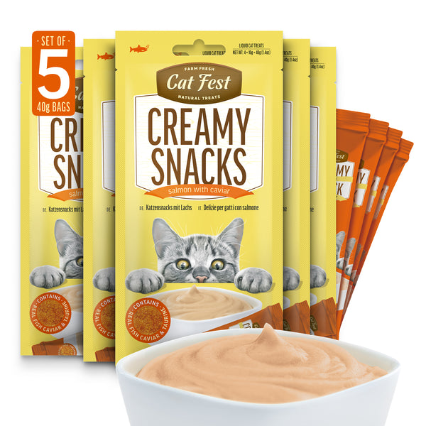 Creamy Snacks Salmon with Caviar - Cat Treats - Set Of 5x30g