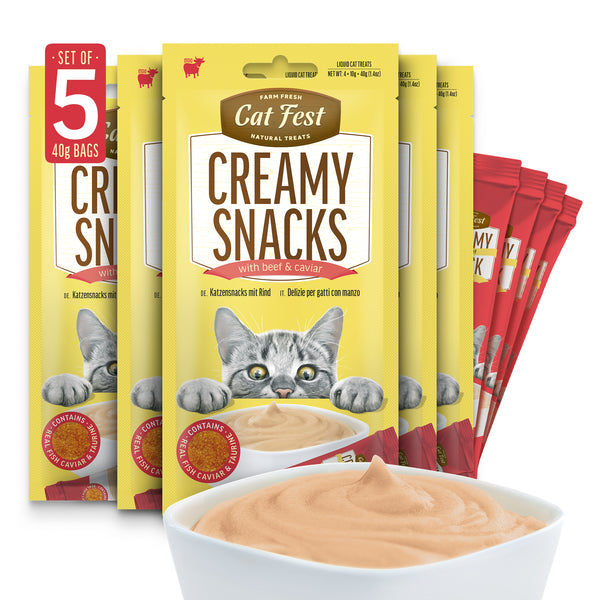 Creamy Snacks Beef with Caviar - Cat Treats - Set Of 5x30g
