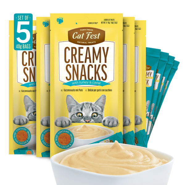 Creamy Snacks Turkey with Caviar - Cat Treats - Set Of 5x30g