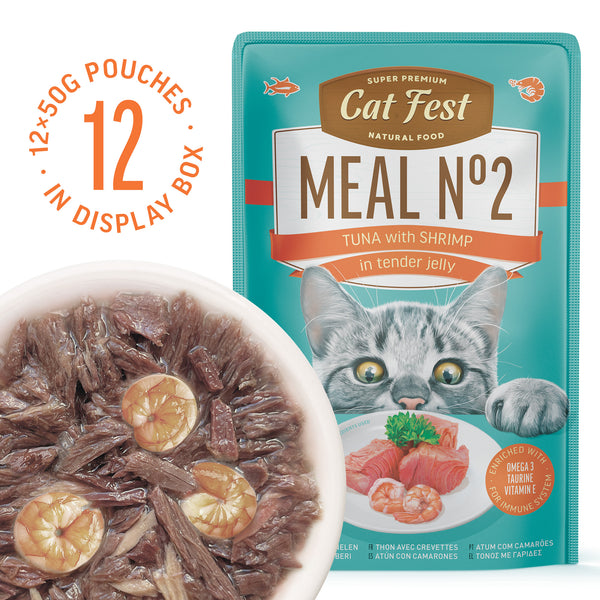 Tuna with shrimp in tender jelly / MEAL No 2 - Cat Wet Food - Set Of 12x50g