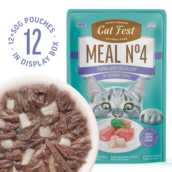 Tuna with scallop in tender jelly / MEAL No 4 - Cat Wet Food - Set Of 12x50g