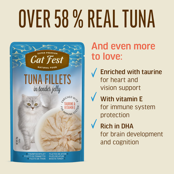 Tuna Fillets In Tender Jelly - Cat Wet Food - Set Of 12x70g