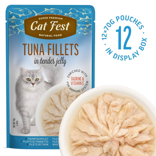 Tuna Fillets In Tender Jelly - Cat Wet Food - Set Of 12x70g - Pet Fest