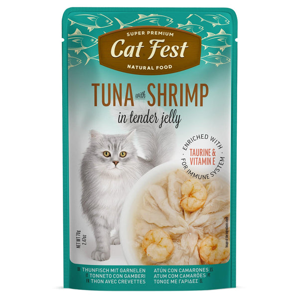 Tuna With Shrimp In Tender Jelly - Cat Wet Food - Set Of 12x70g - Pet Fest