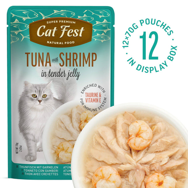 Tuna With Shrimp In Tender Jelly - Cat Wet Food - Set Of 12x70g - Pet Fest