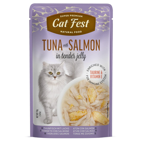 Tuna With Salmon In Tender Jelly - Cat Wet Food - Set Of 12x70g - Pet Fest