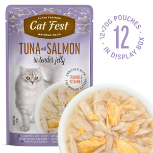 Tuna With Salmon In Tender Jelly - Cat Wet Food - Set Of 12x70g - Pet Fest