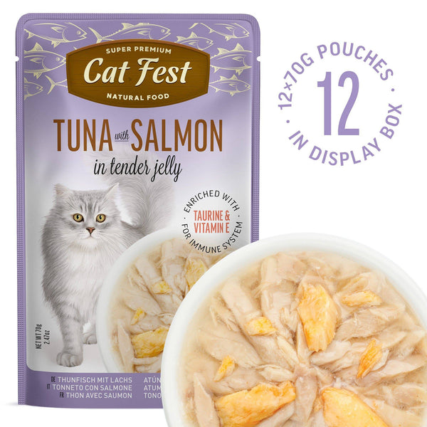 Tuna With Salmon In Tender Jelly - Cat Wet Food - Set Of 12x70g - Pet Fest