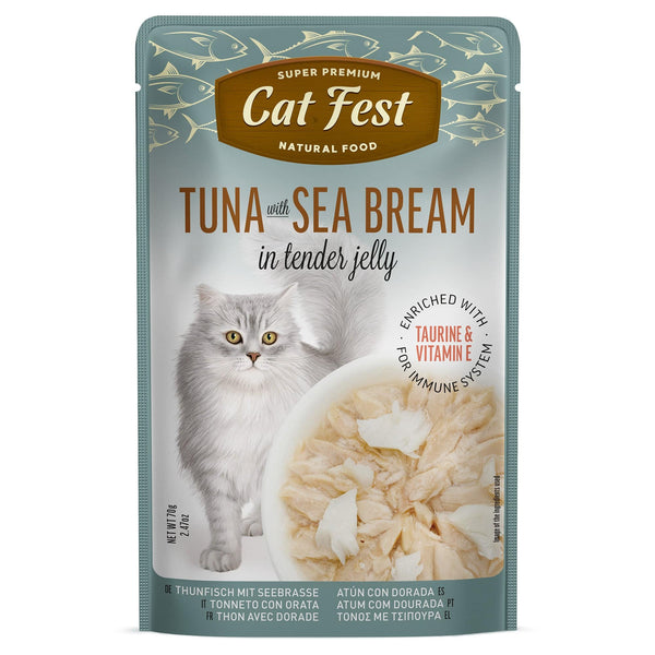 Tuna With Sea Bream In Tender Jelly - Cat Wet Food - Set Of 12x70g - Pet Fest
