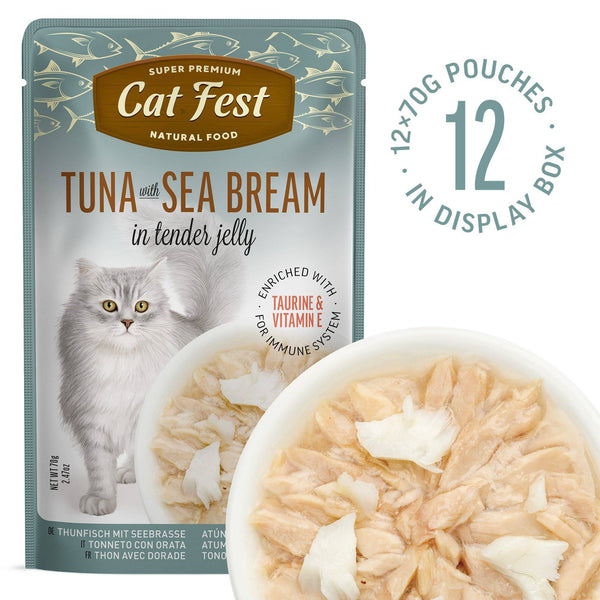 Tuna With Sea Bream In Tender Jelly - Cat Wet Food - Set Of 12x70g - Pet Fest