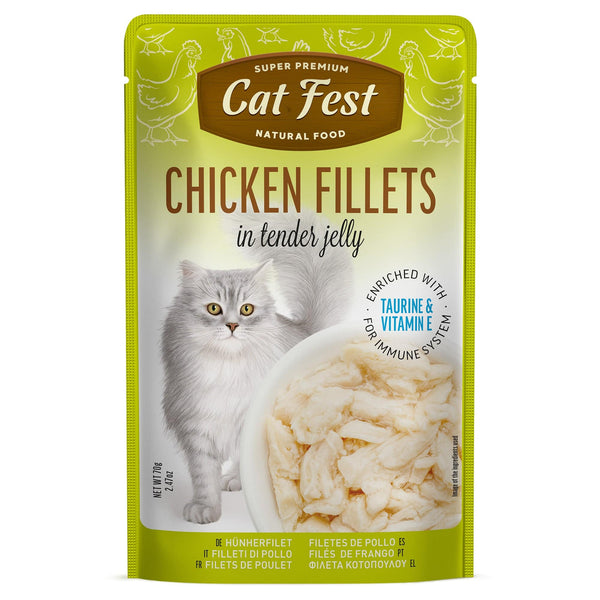 Chicken Fillets In Tender Jelly - Cat Wet Food - Set Of 12x70g - Pet Fest