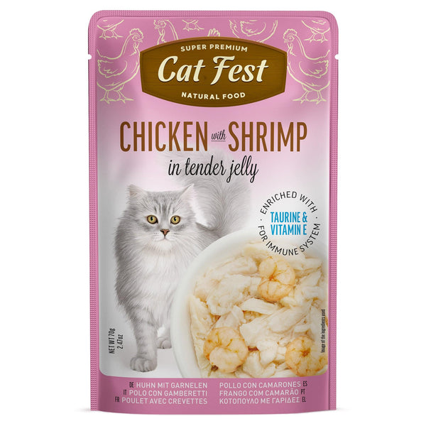 Chicken With Shrimp In Tender Jelly - Cat Wet Food - Set Of 12x70g - Pet Fest
