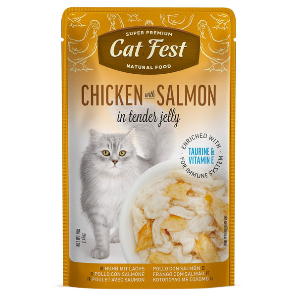 Chicken With Salmon In Tender Jelly - Cat Wet Food - Set Of 12x70g - Pet Fest