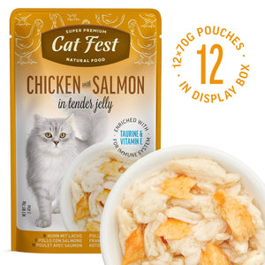 Chicken With Salmon In Tender Jelly - Cat Wet Food - Set Of 12x70g - Pet Fest