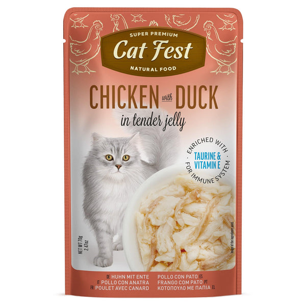 Chicken With Duck In Tender Jelly - Cat Wet Food - Set Of 12x70g - Pet Fest