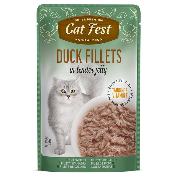 Duck Fillets In Tender Jelly - Cat Wet Food - Set Of 12x70g - Pet Fest