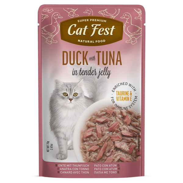 Duck With Tuna In Tender Jelly - Cat Wet Food - Set Of 12x70g - Pet Fest