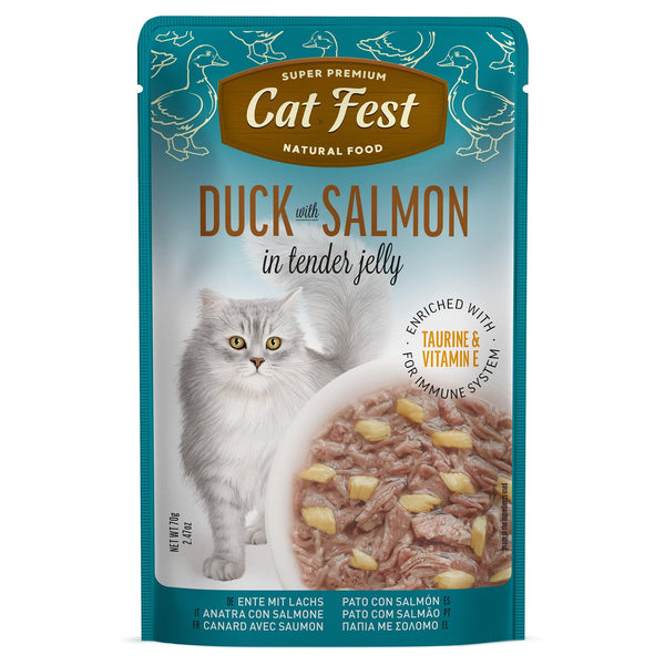 Duck With Salmon In Tender Jelly - Cat Wet Food - Set Of 12x70g - Pet Fest