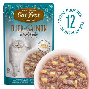 Duck With Salmon In Tender Jelly - Cat Wet Food - Set Of 12x70g - Pet Fest