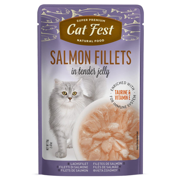 Salmon Fillets In Tender Jelly - Cat Wet Food - Set Of 12x70g - Pet Fest