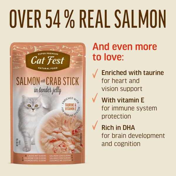 Salmon Wtih Crab Stick In Tender Jelly - Cat Wet Food - Set Of 12x70g