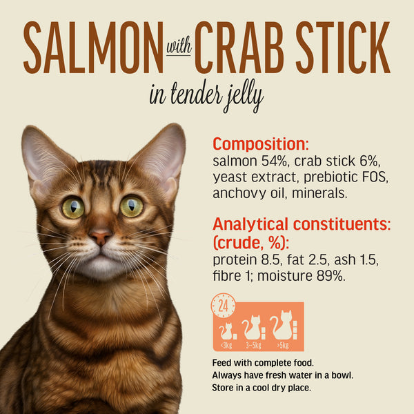 Salmon Wtih Crab Stick In Tender Jelly - Cat Wet Food - Set Of 12x70g